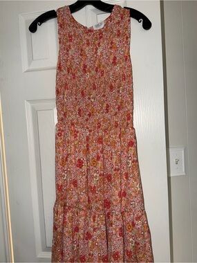 Sienna Sky Coral Pink & Orange Floral Smocked Dress